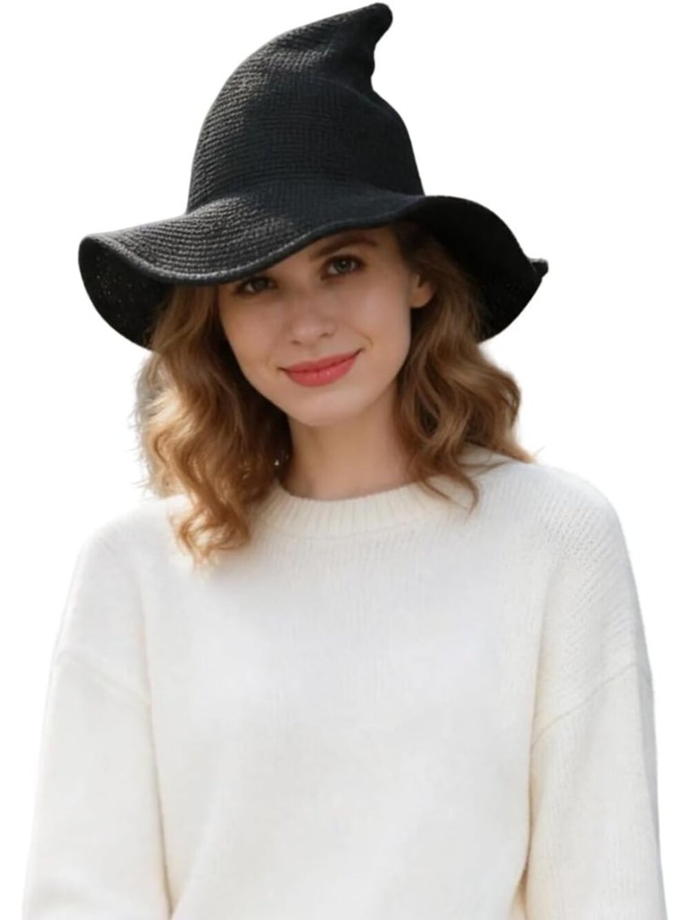 🎃Women's Black Foldable Pointed Wide Brim Multicolour Knit Breathable Witch Hat